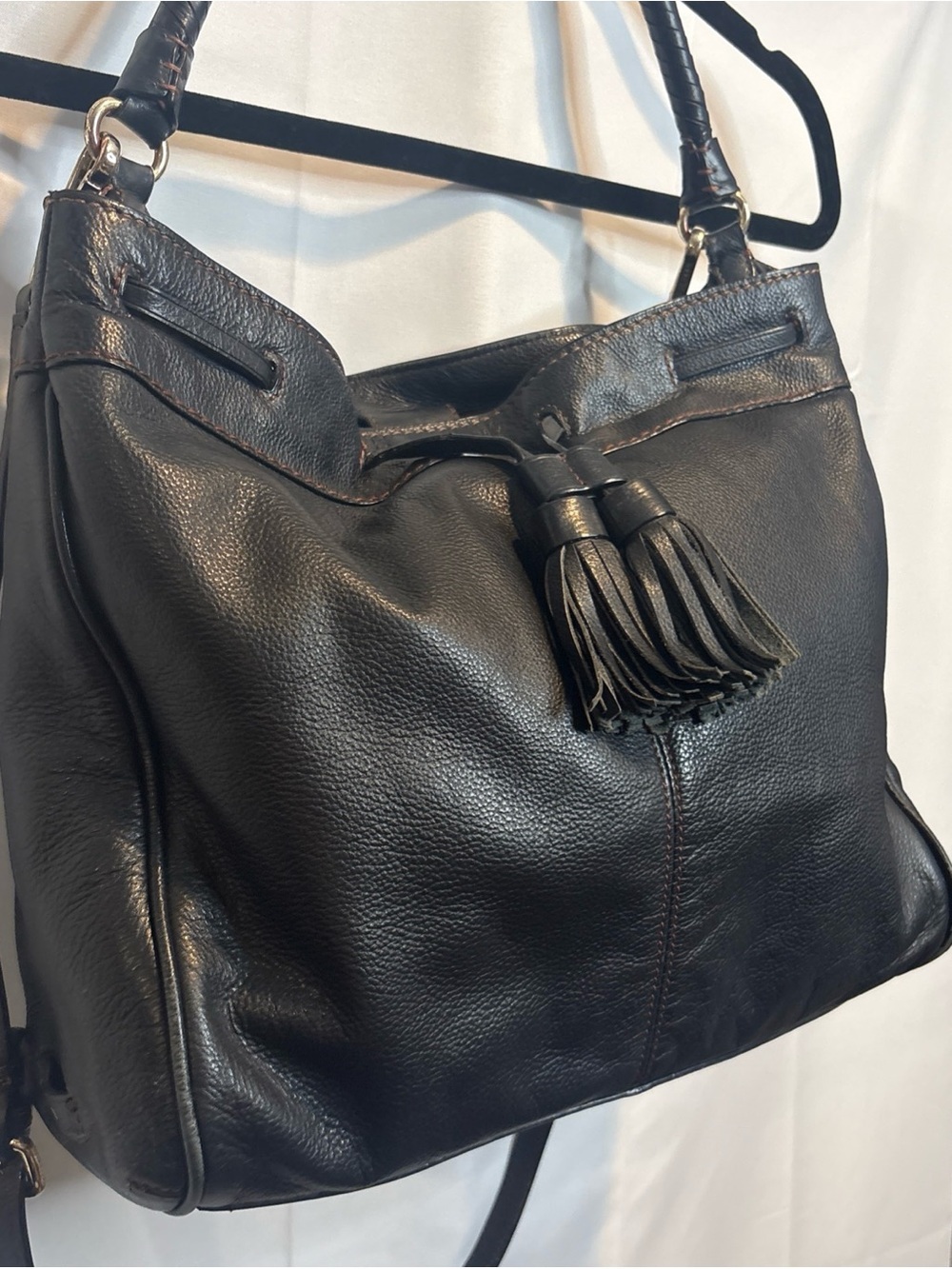 Cole Haan Black Leather Tassel Shoulder Bag - Picture 2 of 15